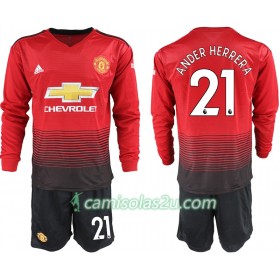 Camisolas de Futebol Manchester United ANDER HERRERA 21 Criança Equipamento Principal 2018/19 Manga Comprida